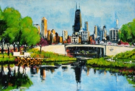 View of Downtown Chicago from Lincoln Park, acrylic on linen, 14" x 10" - 2012