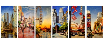 7 Cities, oil on linen, 36" x 72" (individual sizes) - 2009