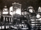 DSM Lights from Court Ave, charcoal on paper, 18" x 24", 2010