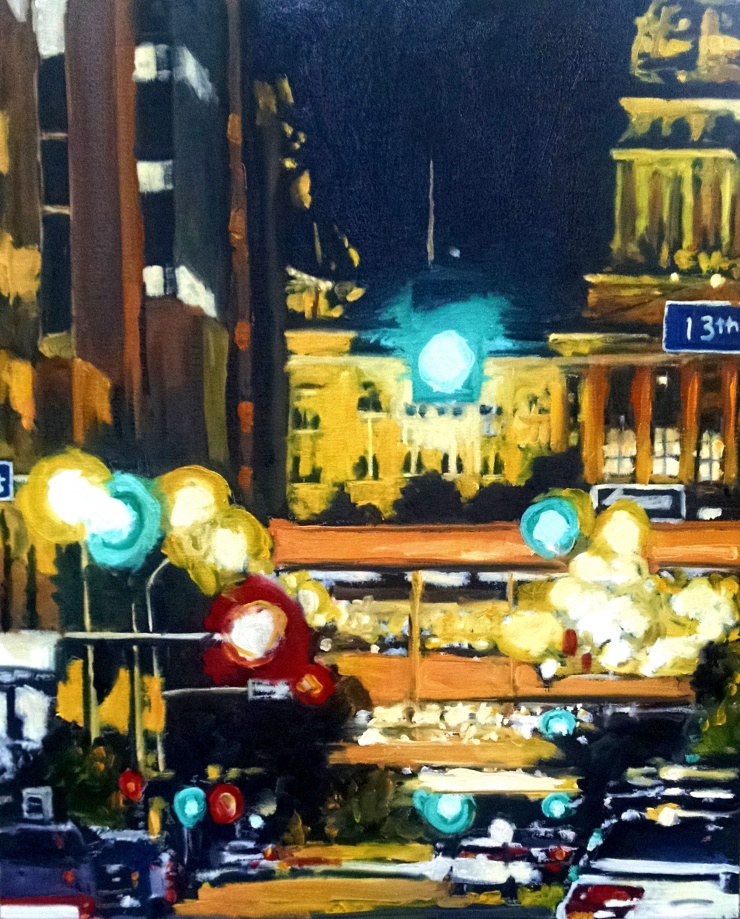 robert reeves, the capital from 13th and Locust, oil on canvas, 24x36, 2015